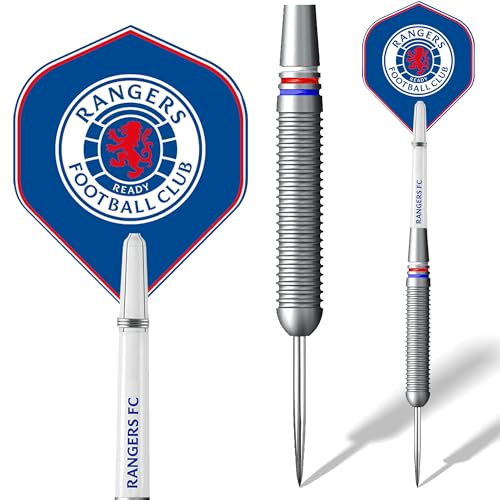 FOCO Officially Licensed Glasgow Rangers Football Club Steel Tip Brass Darts Set, Crest, Blue, 22g.