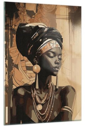 Vidrios decorativos 50x70cm Cuadro Sobre Vidrio Moderno Afroamericano Mujer Retrato Dormitorio Cocina Cuadros Pared Impresiones Decoracion Salon Impresión en Cristal Wall Art Prints GPA50x70-6211