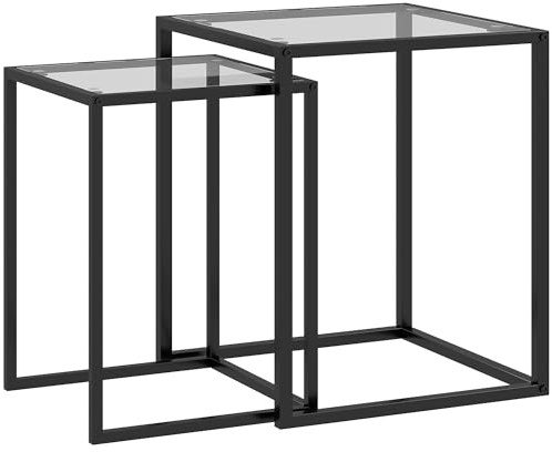 HOMCOM Conjunto de 2 Mesas Auxiliares Cuadradas Juego de Mesas de Centro Apilables con Encimera de Vidrio Templado y Marco de Acero para Salón 33x33x45,5 cm y 42x42x51 cm Negro