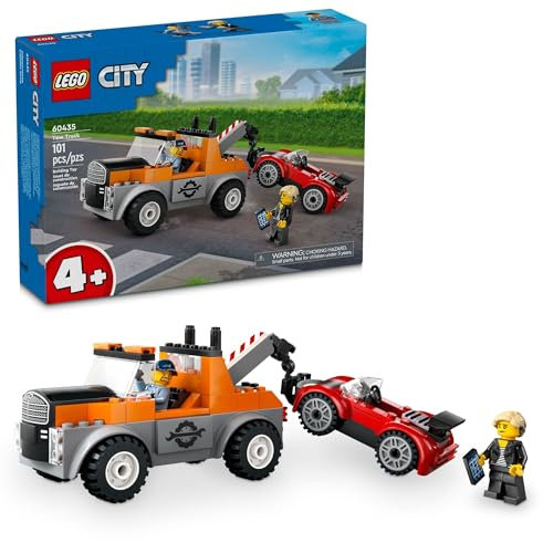 LEGO City Tow Truck and Sports Car Repair Building Set, Kids Gift Idea with 2 Minifigures and Accessories Including a Cochlear Implant, Pretend Play Tow Truck Toy for Boys & Girls Ages 4 and Up, 60435