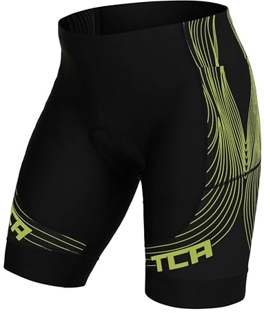 TCA Men's Slipstream Padded Cycling Shorts, Quick Dry, Breathable and Anti-Slip with Back Zipped Pocket Mens Cycling Shorts - Ideal Cycling Shorts Mens Cycle Shorts Cycling Clothing - Black/Yellow, S
