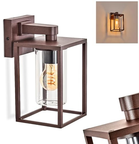 HOFSTEIN lampada da parete per esterni Trancozelos, esterno in metallo/vetro nei colori ruggine/trasparente, moderna terrazza/cortile/ingresso, 1 x E27, senza lampadina, IP44