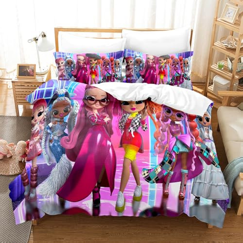 Set Biancheria da Letto L.O.L.Surprise - Set Copripiumini in Cotone Lavato al 100% - Lino Testurizzato Traspirante, Resistente, Morbido - qualità da Hotel di Lusso (220x240cm,LOL 04)