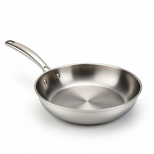 WECOOK! PRO Padella in Acciaio Inox 18/10 Ø 26 cm – Adatta per Induzione e Forno – Fondo Triplo Strato – Manico Ergonomico Rivettato – Lavabile in Lavastoviglie – Resistente
