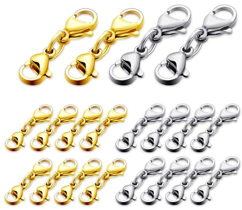 YZROHYI 20 Piezas Cierre Langosta Doble,Cierre Doble Apertura de Cadena,Cierres Mosquetón para Pulseras,Broche de Langosta para Collares y Pulseras,Extensión de Cadena Metal,Conector de Collares