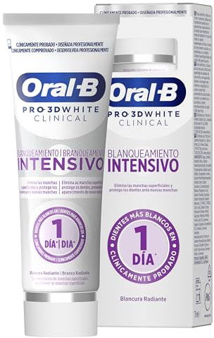 Oral-B Pro 3D White Clinical Blanqueamiento Intensivo Pasta De Dientes Blanqueadora, Elimina Las Manchas Superficiales, Dentífrico Blanqueante Con Sabor a Menta Siempreverde, 75 ml