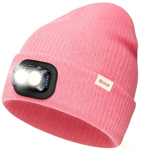 Blukar LED Cappello Illuminato con Luce, 2 in 1 Super Luminoso Cappello Berretto da Corsa, 5 Modalità,Ricaricabile, Caldo Invernale Torcia Lampada Luce Frontale Regalo per Uomo e Donna,Fascia Inclusa