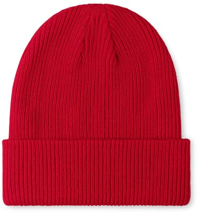 axy Kinder Winter Beanie Strickmütze aus Rippstrick mit breiter Krempe für Jungs und Mädchen von 1-6 Jahren, Kindermütze Jungen Kleinkind (Rot)