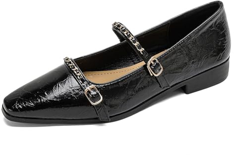 Zapatos Planos Mary Jane Mujer Punta Afilada tacón Bloque bajo Doble Correa Detalle Cadena Hebilla Ajustable Vintage Elegante Oficina Viaje Diario Casual