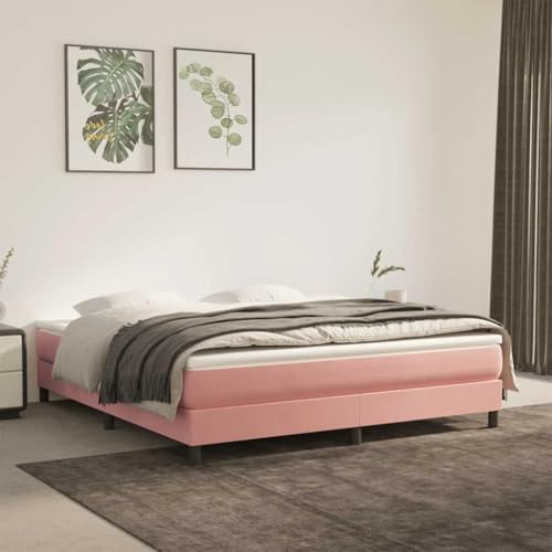 Vanitopaz Resårmadrass i fickfjäder, medelhård sammetsmadrad i rosa, 160 x 220 x 20 cm, vändmadrass för rygg och mage, för sovrum dubbelsäng