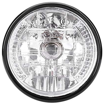 Estink Motorcycle Headlight, 7 inch Universal LED Motorcycle Headlights H4 Round Headlights 12V Universal Motorbike Headlight 35W Turn Light Bulb with Bracket