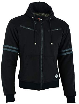 Texpeed Herren Motorradjacke Motorrad Biker Kapuzenjacke - Kapuzenpullover schützendem Aramid mit Rüstung (EN 1621-1) Schutz - Schwarz Grau S