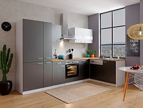 respekta Küche Küchenzeile Küchenblock Winkelküche Weiß Grau Malia 310 x172 cm