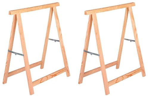 Acan - Pack 2 Caballetes de Madera Plegables para carpintería, Bricolaje, Montar tableros, Cortar Madera, 75 x 73,5 cm