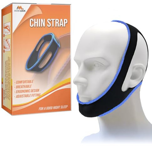 Correa Antironquidos Barbilla - para Hombres y Mujeres - Ajustable Mediante Cierres de Gancho y Bucle - Dispositivo para Dormir Agradable a la Piel y Transpirable - Mobi Lock