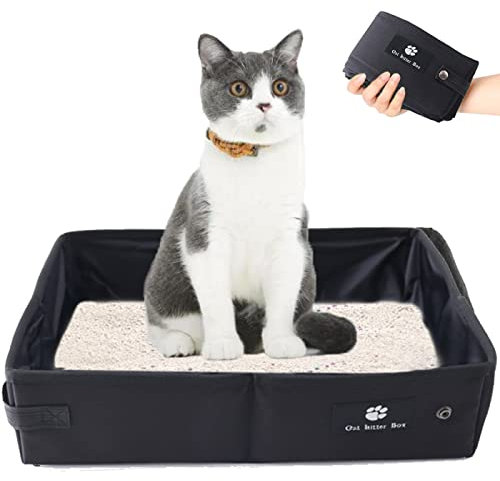 Faltbare Katzentoilette Tragbare Katzenklo Kitten für Reise, Wasserdicht, Einfach zu Säubern, Nützlich Haustiere Katzentoilette Benutzt für Reisen Freien, Camping, Heimgebrauch, 45 * 35cm, Schwarz