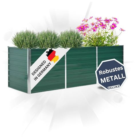 DELUKE Hochbeet für Garten Oskar Grün | 240x80x77cm | Verzinkter Stahl | Wetterfest | Gartenbeet Kräuterbeet Blumenbeet Beet hoch Frühbeet für Garten Gemüsebeet