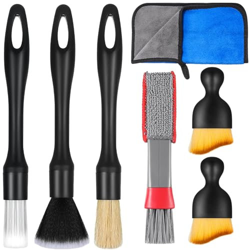 Zhtulck Car Detailing Brushes Set, 7 Pcs Car Interior Cleaning Brush and Microfiber Towel Kit, Soft bristles, Non-Scratch, Car Interior Brush for Cleaning Interior, Exterior, Air Vents of Car