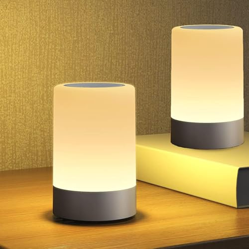 G Keni Juego de 2 lámparas LED para mesita de noche para niños, control táctil, regulable, luz nocturna, batería de lactancia, lámpara recargable por USB, luz cálida, clase energética A, clase