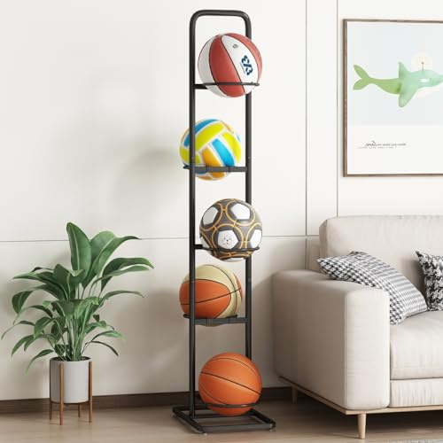 MLUPODY Vertical Ball Rack -basketball rack- Durable Carbon Steel Storage for Basketball, Soccer, Volleyball, and More - Easy to Assemble, Waterproof, Sturdy - 56.7 H