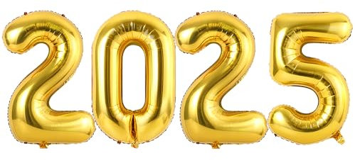 Ponmoo 40 Inches Foil Balloon 2025 Gold, 101cm, Inflated with Helium or Air, Giant Balloons 2025, Large Balloon for New Year Party Decoration