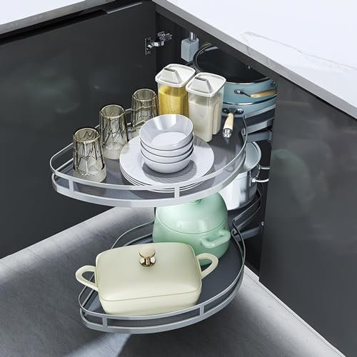 Organizer angolare per armadio da cucina ad altezza regolabile, con ciotola estraibile per spezie, carosello e vassoi rotanti, soluzione salvaspazio per una cucina ordinata e organizzata