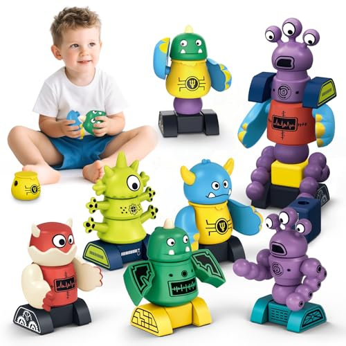 Cooldele STEM Magnetic Robot Toys for Kids Ages 3 4 5 6 7 8, Transformable Stacking Bots with Storage Box,Toys Xmas Birthday Gift for Boys Girls Ages 3-8
