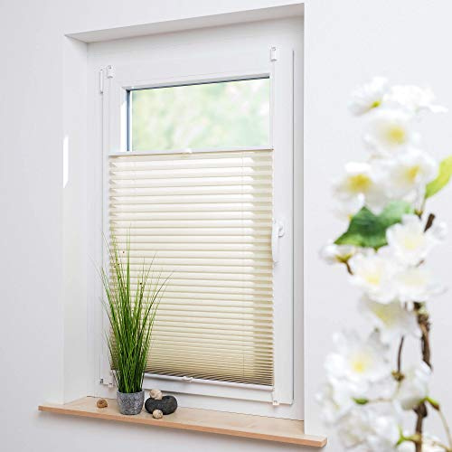 Klemmfix Plissee Uni beige, glatter Stoff, ohne Bohren oder Schrauben, inkl. Klemmträger Breite: 80 x 220 cm Farbe: beige