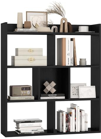 GIANTEX Librería Geométrica con 7 Cubos, Estantería de Almacenamiento de Madera, 80 x 20 x 90 cm, con Kit Antivuelco, Estante de Suelo para Salón, Estudio, Dormitorio (Negro)