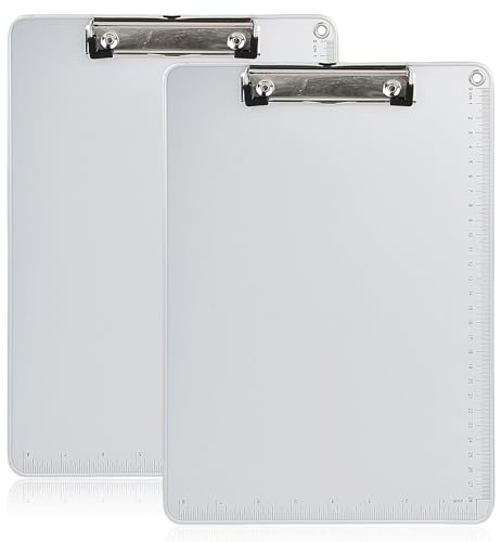 2 Pezzi Portablocco in Alluminio A4,Cartella Portablocco con Morsetto in Metallo, Porta Blocco Morsetti con Guida Alle Misurazioni,Tavoletta Porta blocco per Ufficio Scuola (Argento, A4)