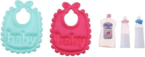 Ymhapp 5Pcs/Set 1/12 Miniature Baby Bottles Bibs Dollhouse Nursery Accessories, DIY Doll House Kit