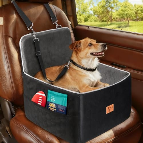 Seggiolino Auto Per Cani, Seggiolino Cane Auto con Memory Foam, Rivestimento Lavabile, Cintura di Sicurezza, Seggiolino per Cani Auto per Cani di Taglia Media e Piccola Fino a 13,6 kg, 52x52x50cm