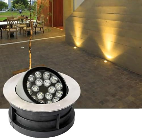 IP67 Vattentät utomhusgräsmatta for nedgrävning, golvlampa, justerbar vinkel, infälld rund trädgårdslampa i rostfritt stål(Warm White,18W (24V))