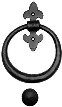 Türklopfer antik, Lilienmotiv groß, rund, handgefertigt aus Eisen, schwarz | EW013