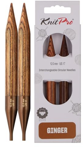 KnitPro 31215 Ginger - Punta per ferri da maglia, in legno, 12 mm, colore naturale/marrone