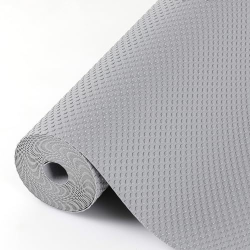 Drawer Liners, Hersvin 45cmx500cm Kitchen Shelf Liners Non-Adhesive Cabinet Mats Cupboard Protector EVA Plastic Lining Waterproof Washable Wipeable Anti-Slip Mats (Light Grey/Dot)