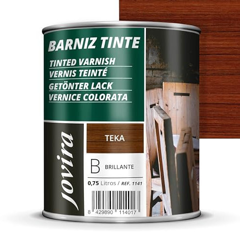 JOVIRA PINTURAS Vernis Teinté Brillant, Protège et Décore le Bois, 750 Millilitres, Teck
