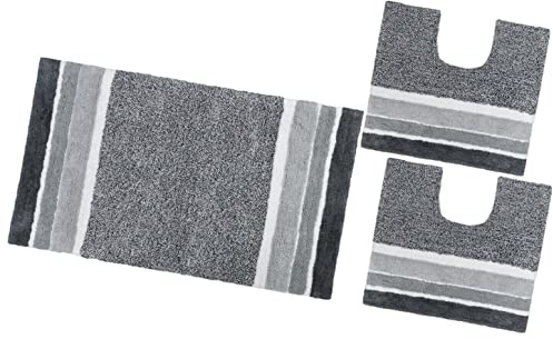 emmevi Tappeto Bagno Parure Puro Cotone Antiscivolo Morbido Colori Vivaci mod.MERIDA SET 3 PEZZI GRIGIO (G)