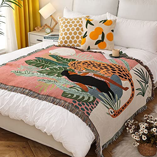 LumiSyne Doppelseitige Baumwolle Gewebt Decke Überwurf Mit Quaste Dschungel Böhmische Stil Wandteppich Kuscheldecke Dekorative Decke Für Bett Couch Sessel Camping Decke Tischdecke Teppich 160x130cm
