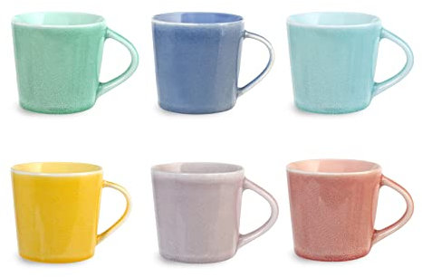 H&H Coachella Set 6 Tazze Jumbo, New Bone China, 400cc, Colore, Estate