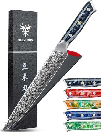 SANMUZUO Damaststahl Tranchiermesser 23 cm Fleischmesser - Xuan Serie - VG10 Damaskus Stahl Kochmesser Schinkenmesser mit Harz Griff (Sternenschwarz)