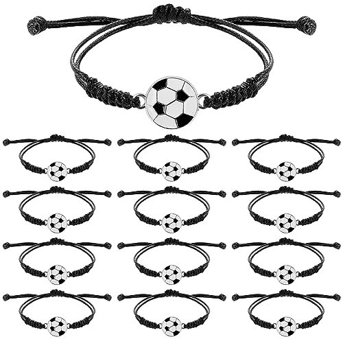 Aster 14 Stück Fußball Armband Kinder Sport Armbänder, Verstellbares Gewebte Freundschaftsarmband, Metall Fußball Charm Armbänder für Teenager Erwachsene Mädchen Jungen