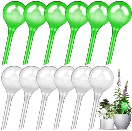 MULEVIP Boules d'Irrigation 12 Pièces Arrosage Plante Vacances,Distributeur Eau Plante,Arrosage Plante Interieur,Bulbes d'Arrosage pour Plantes d'Intérieur et d'Extérieur - Vert et Transparent