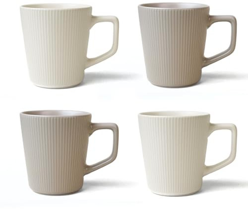 McBecdy Lot de 4 Tasses à café - Grande Mugs et tasses à café - En Céramique Mate Set de Mugs à Thé et à Café- 500ml Ensembles de mugs texturés- Passe au micro-ondes - Poignée confortable