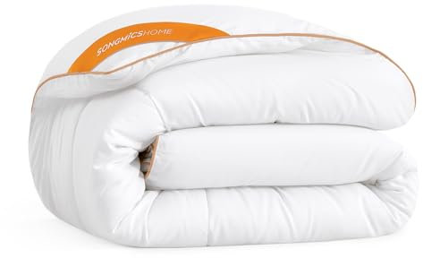 SONGMICS HOME Bettdecke, 200 x 135 cm Steppdecke, Steppbettdecke mit 8 Schlaufen, 300 GSM Decke, Einzelbettdecke, mit Karosteppung, wolkenweiß TDC011W01