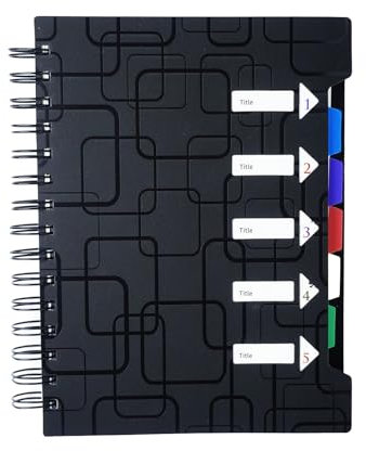 240 Feuilles (120 Pages) Cahier Intercalaire A5 Journal avec 5 Onglets de Couleur, Cahier Daffaires à Spirale Doublé de Séparateur, Cahiers De Projet à Spirale pour l'école, Travail, Bureau (Noir)