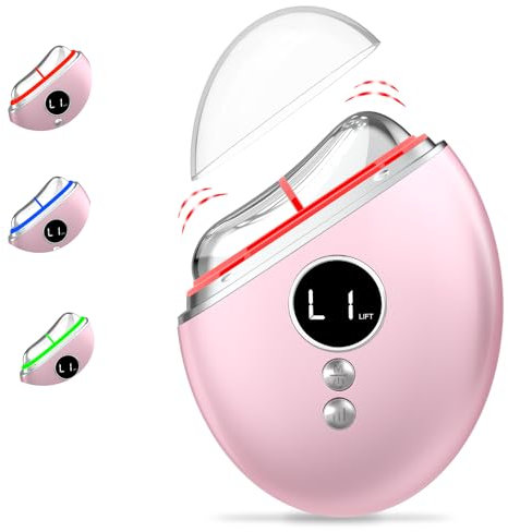 EMS Gua Sha, Robofun Gesichtsmassagegerät Gua Sha Elektrisch Gegen Falten mit Vibration & Wärme, Face Lifting Gerät mit Rotlicht, Blau, Grün, Für Gesicht Anti Falten Anti Aging -Rose