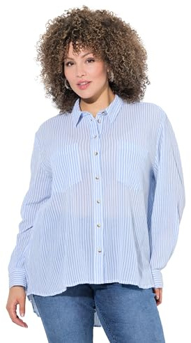 Ulla Popken Damen Streifenbluse,crepeware,Vokuhila Shirt, Lichtblau, 50-52 EU