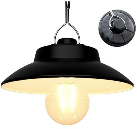 PESLNG Solare Lanterne Camping Rétro LED Rechargeable – 200 Lumens, 2600mAh, Panneau Solaire Intégré & USB-C, IPX4, 2 Modes, Lumière Blanche Chaude, pour Camping, Jardin, Urgence