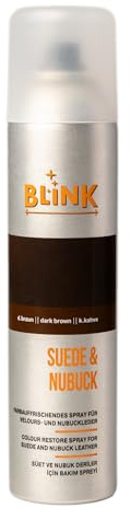 BLINK Wildleder & Nubuk Farbspray Dunkelbraun – Schuhpflege Spray 250 ml – Mit dunkelbraunen Farbpigmenten – Färbt, erneuert & frischt braune Farben sichtbar auf